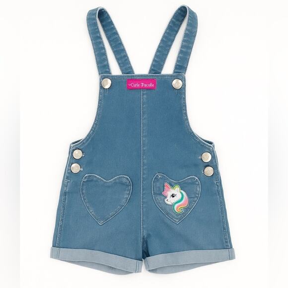 Cutie Patootie Girls Unicorn Denim Shortalls – Size 7, Heart Pockets - Picture 1 of 8